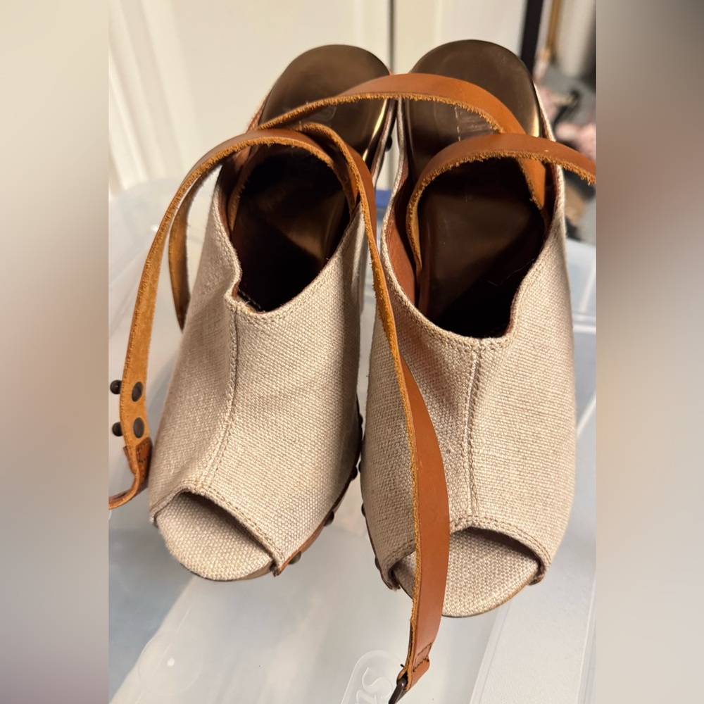 Diesel Beige Wedge Sandals with Tan Straps